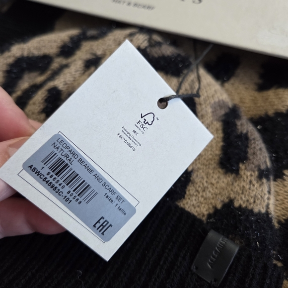 ALLSAINTS Wool Blended Leopard Print Beanie & Scarf Gift Box - Picture 7 of 8